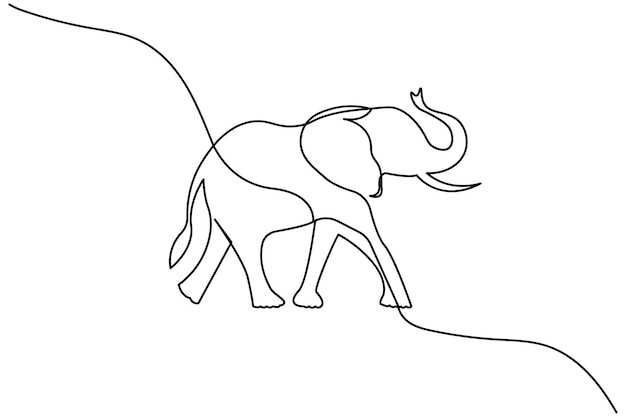 Dibujo de línea continua de elefante de vida silvestre de animales aislados contorno icono vectorial simple