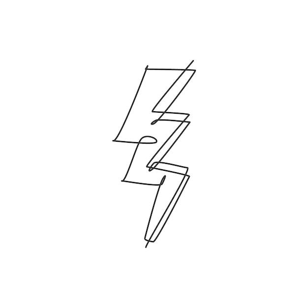 Un dibujo de línea continua del emblema del logotipo de la luz del rayo Enciende el icono del logotipo de electricidad