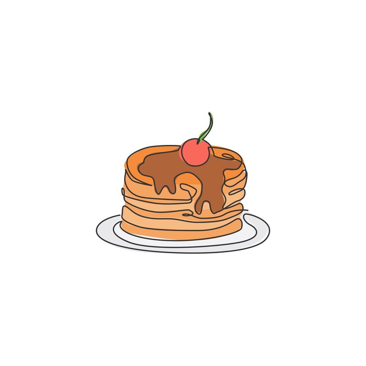 Vector un dibujo de línea continua emblema del logotipo del restaurante american pancake cherry diseño de logotipo vector