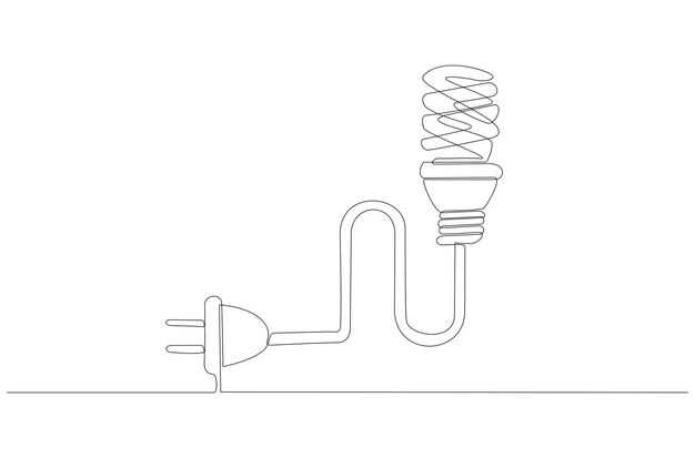 Dibujo de línea continua de un enchufe de cable eléctrico y una ilustración de vector de lámpara vector premium