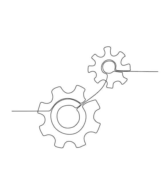 Dibujo de línea continua de engranajes de máquina Ilustración de vector de engranaje con dientes en transparente