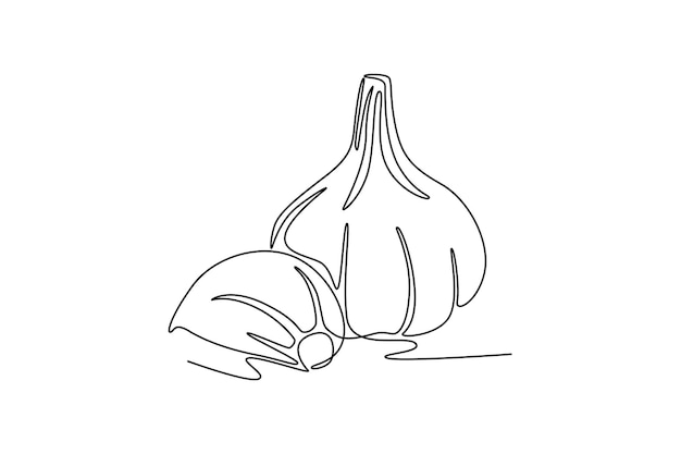 Un dibujo de línea continua entera de ajo orgánico saludable para la identidad del logotipo de la plantación Concepto de condimento de cocina fresca para el icono de verduras Dibujo dinámico de una línea Ilustración vectorial de diseño gráfico