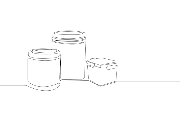 Dibujo de línea continua de envase de alimentos dibujado a mano
