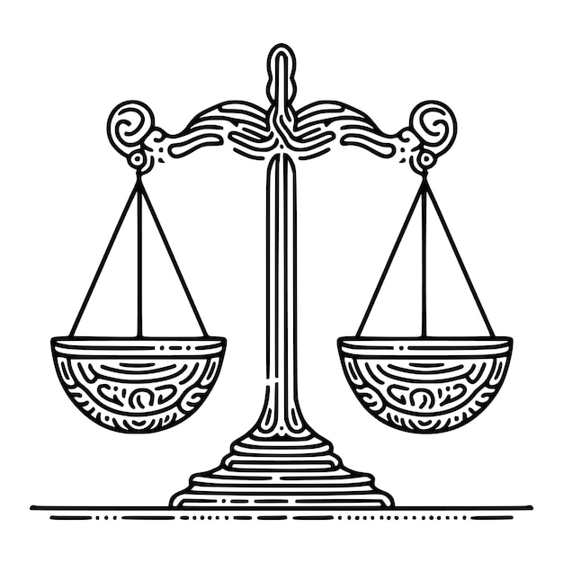 Dibujo de línea continua escalas simplificadas justicia ilustraciones vectoriales de derecho legal