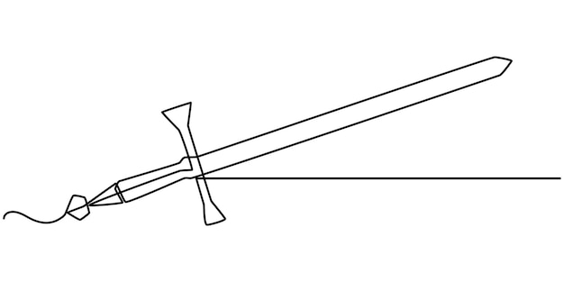 Dibujo de línea continua de la espada dibujo de icono diseño objeto una línea vector de arte de una sola línea