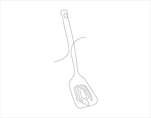 Dibujo de línea continua de la espátula Una línea de la spátula herramienta de cocina Arte de línea continua Contorno editable