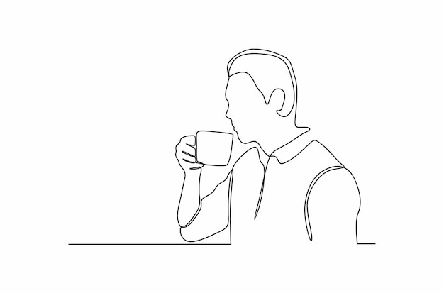 Dibujo de línea continua de estilos variados de personas que beben café ilustración vectorial Premium Vect