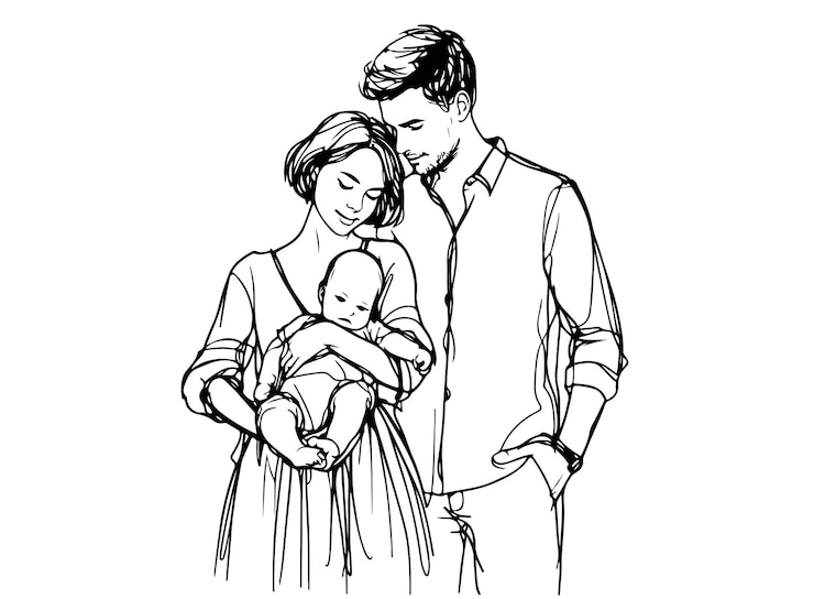Dibujo de línea continua de familia feliz padre madre e hijo concepto de arte de línea única de familia pequeña