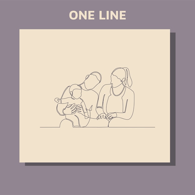 Dibujo de linea continua de familia