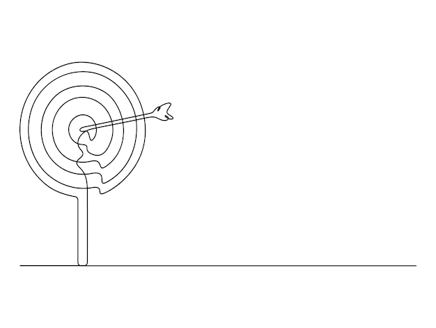 Un dibujo de línea continua de flecha en el concepto de objetivo del vector premium de desafío empresarial