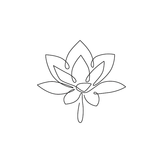 Vector un dibujo de línea continua de una flor de loto fresca y hermosa, flor de nenúfar imprimible para póster de decoración de pared