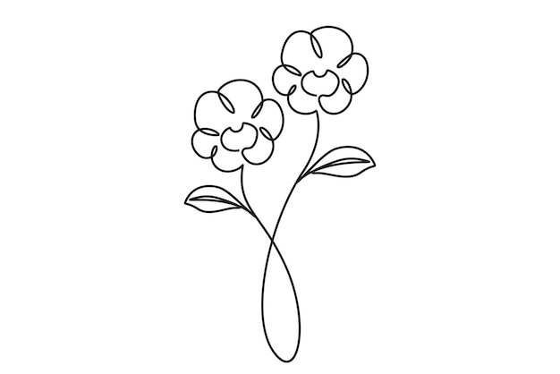 Un dibujo de línea continua de flores arte de cartel silueta de planta floral en