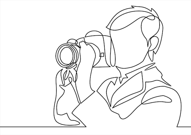 Dibujo de línea continua del fotógrafo haciendo fotos