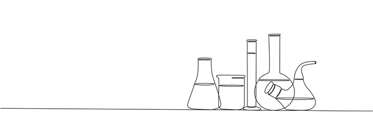 Vector dibujo de una línea continua de frascos de laboratorio y tubos de ensayo equipo de laboratorio de estilo de línea única concepto de investigación científica y médica ilustración editable vectorial