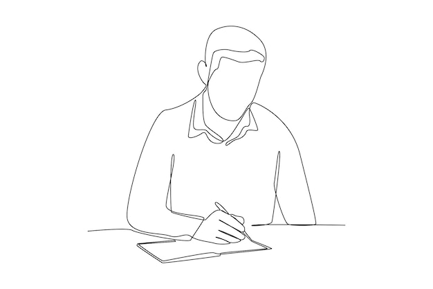 Un dibujo de línea continua de Freelancer llenando factura distancia trabajo nómina transferencia de dinero en línea remoto y concepto de pago de trabajo Doodle vector ilustración en estilo lineal simple