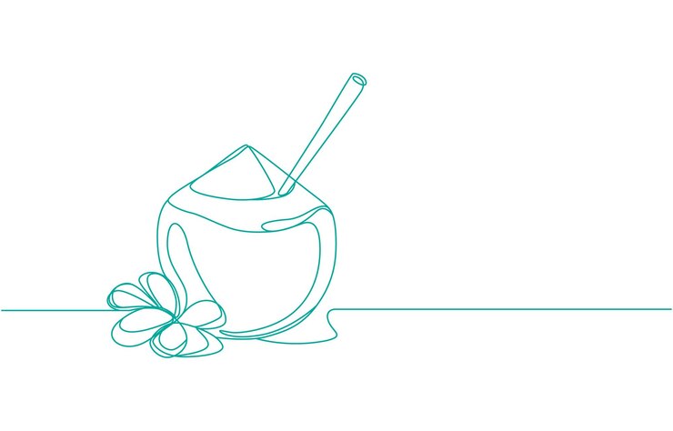 Vector dibujo de línea continua de la fruta del coco ilustración vectorial dibujo continuo de una línea de la playa