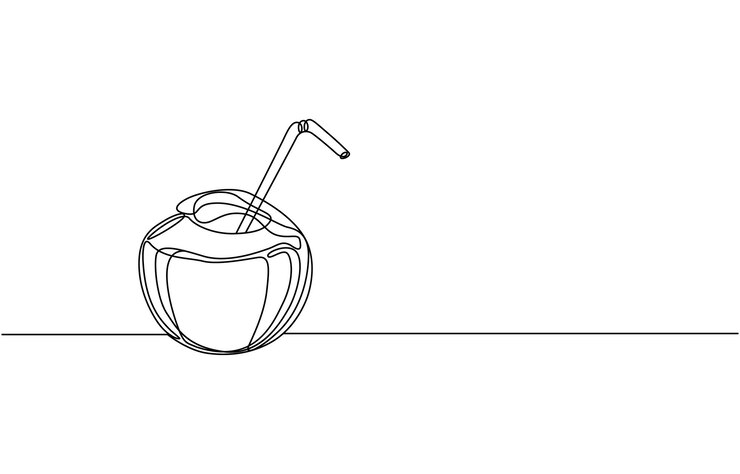 Vector dibujo de línea continua de la fruta del coco ilustración vectorial dibujo continuo de una línea de la playa