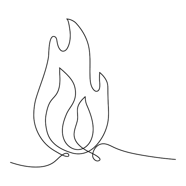 Dibujo de línea continua de fuego icono lineal de llama ilustración vectorial