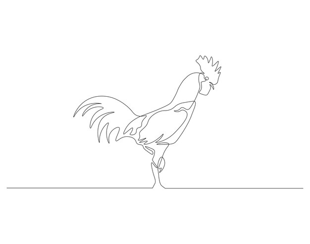 Dibujo de línea continua de gallo Una línea de gallo concepto de animal avícola
