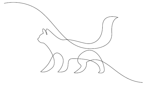 Dibujo de línea continua de gato sobre fondo blanco.