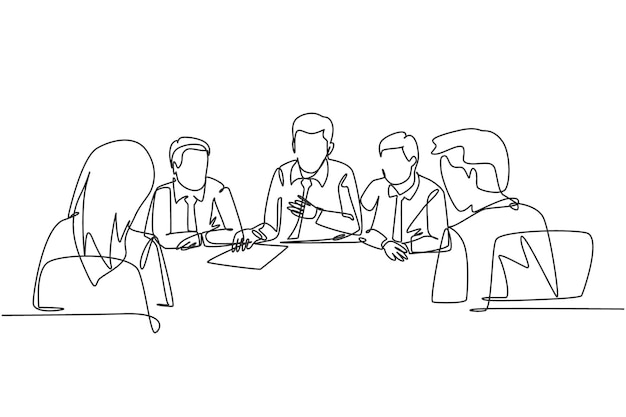 Un dibujo de línea continua del gerente dando instrucciones para aumentar las ventas de productos al equipo de marketing