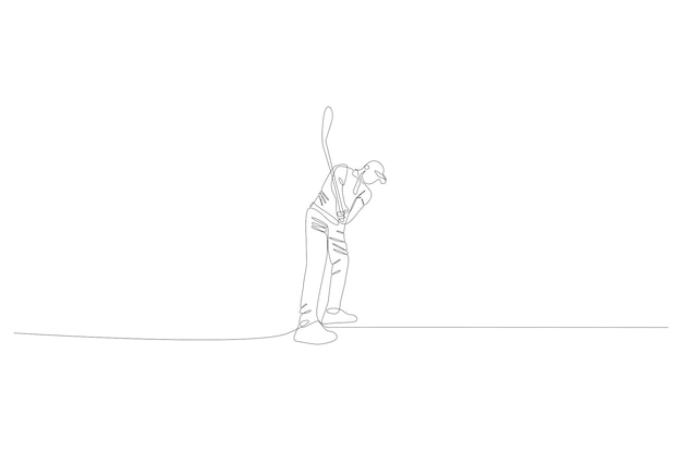 Dibujo de línea continua de golfista masculino aislado sobre fondo blanco Vector Premium