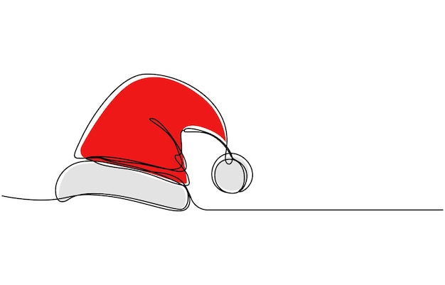 Dibujo de línea continua de la gorra de Papá Noel icono de una línea fondo de dibujo de una línea