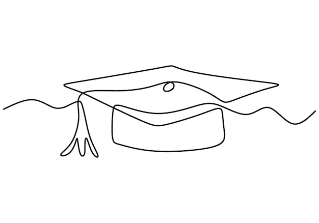 Dibujo de línea continua de gorro de graduación Concepto de plantilla de icono de elemento de equipo de sombrero de graduación académica Ceremonia de celebración grado de maestría academia graduado boceto ilustración vectorial