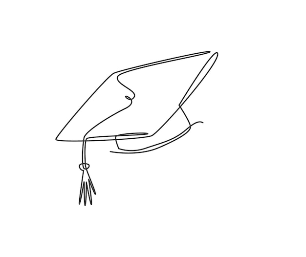 Un dibujo de línea continua de gorro de graduación Icono de elemento de equipo de sombrero de graduación académica