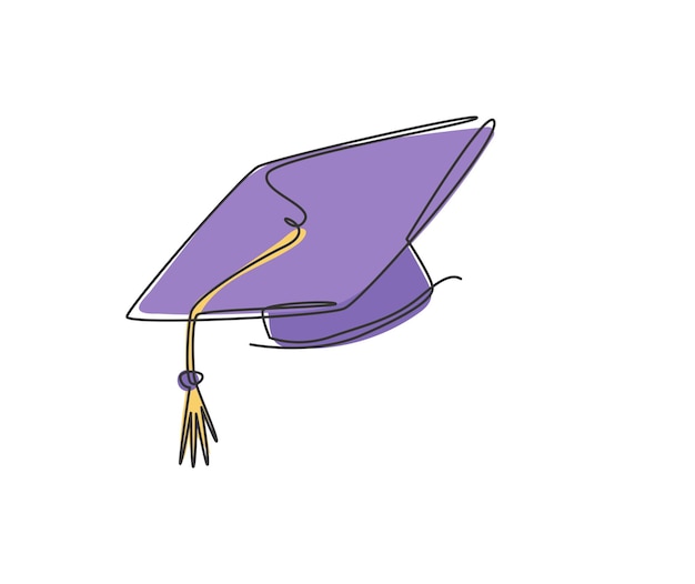 Un dibujo de línea continua de gorro de graduación Icono de elemento de equipo de sombrero de graduación académica