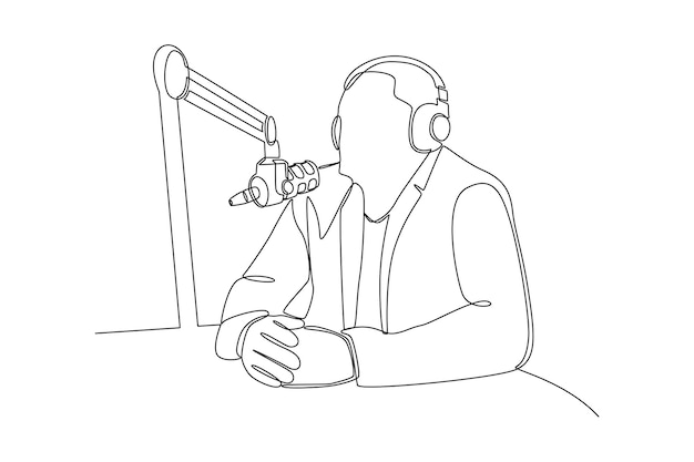 Un dibujo de línea continua de la grabación de podcast de audio o concepto de programa en línea