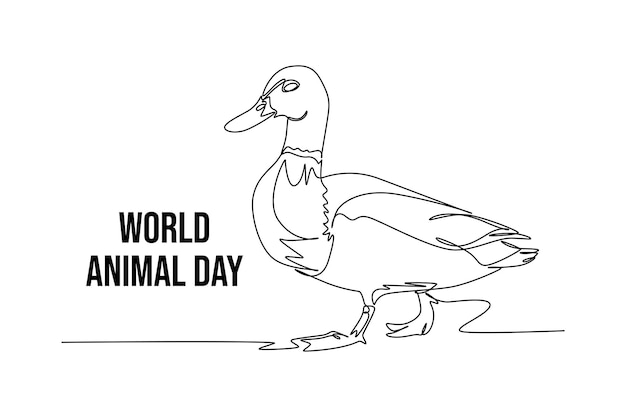 Un dibujo de línea continua de gracioso y lindo pato mallard Icono del Día Mundial de los Animales Diseño de dibujo de una sola línea de moda Ilustración gráfica vectorial