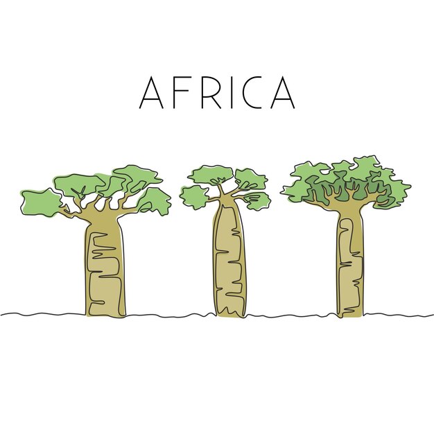 Vector un dibujo de línea continua de un gran árbol de baobab para la decoración ilustración vectorial de diseño de línea única