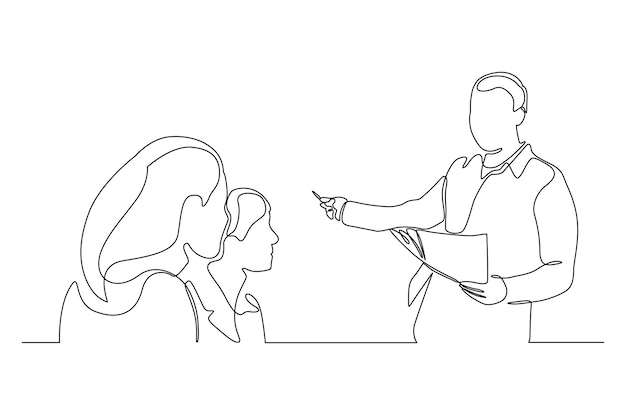 Dibujo de línea continua de un grupo de personas en la ilustración de vector de reunión de trabajo Vector Premium