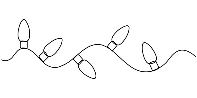 Un dibujo de línea continua de la guirnalda de Navidad con bombillas de luz la guirnelda de navidad en continuo