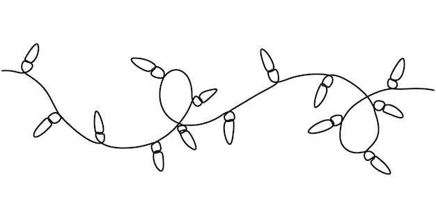 Un dibujo de línea continua de la guirnalda de Navidad con bombillas de luz la guirnelda de navidad en continuo