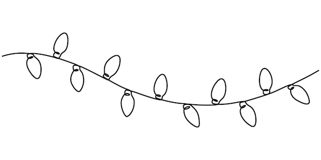 Un dibujo de línea continua de la guirnalda de Navidad con bombillas de luz la guirnelda de navidad en continuo