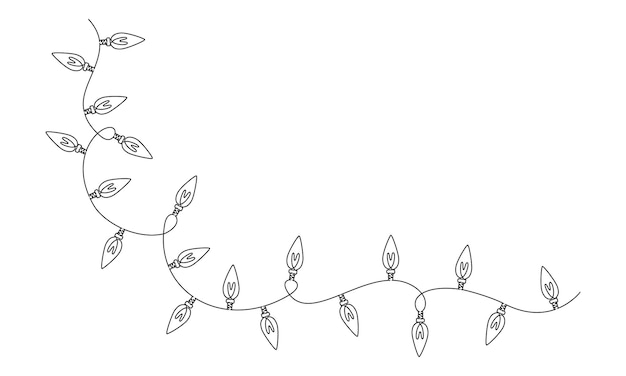 Un dibujo de línea continua de guirnalda navideña con bombillas Guirnalda festiva de Navidad y borde divisorio en estilo lineal simple Ilustración de vector de Doodle de trazo editable