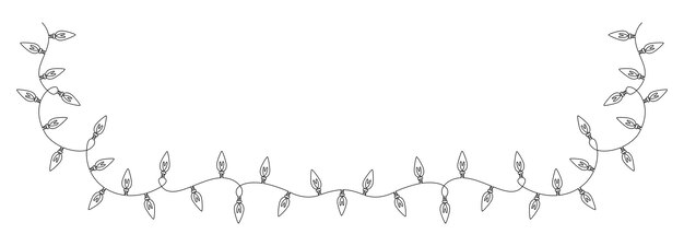 Un dibujo de línea continua de guirnalda navideña con bombillas Guirnalda festiva de Navidad y borde divisorio en estilo lineal simple Trazo editable Ilustración de vector de contorno de garabato