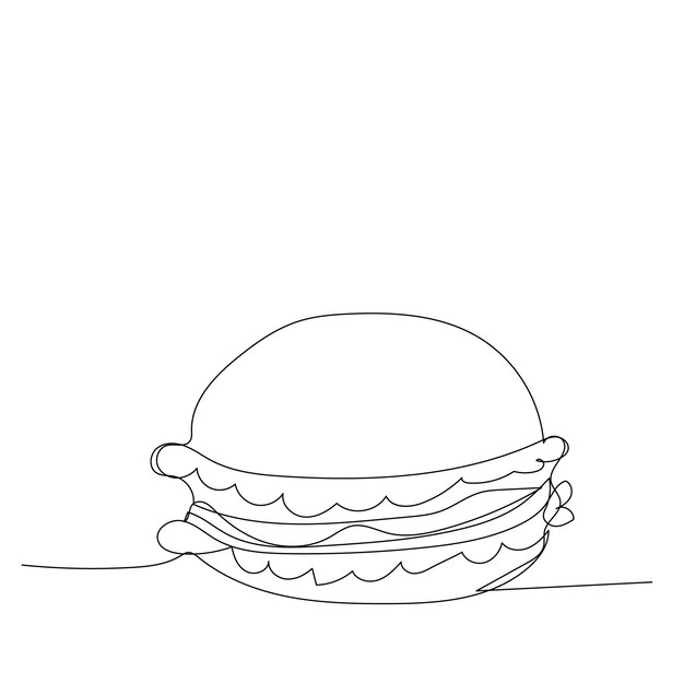 Dibujo de línea continua de hamburguesa de fondo blanco vectorial