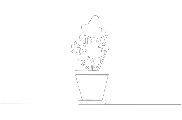 Dibujo de línea continua de hermosas plantas en maceta ilustración vectorial vector premium