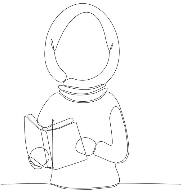 dibujo de línea continua hijab mujer leyendo un libro