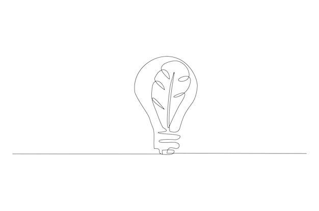 Dibujo de línea continua de hoja aislada en una ilustración de vector de bulbo Vector Premium