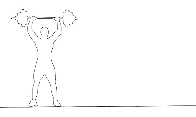 Dibujo de línea continua de hombre con barra Ilustración vectorial como fondo de pantalla de contorno de arte lineal