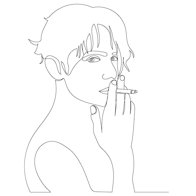 Dibujo de línea continua de un hombre con un boceto de cigarrillos, vector