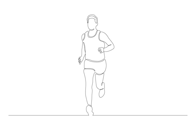 Dibujo de línea continua de un hombre haciendo correr deporte ilustración vectorial vector premium