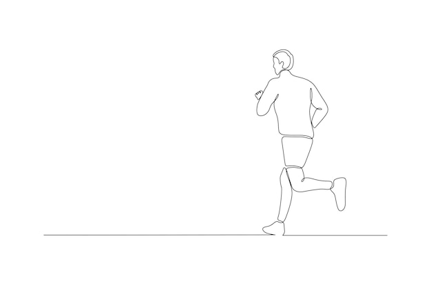 Dibujo de línea continua de un hombre haciendo correr deporte ilustración vectorial Vector Premium