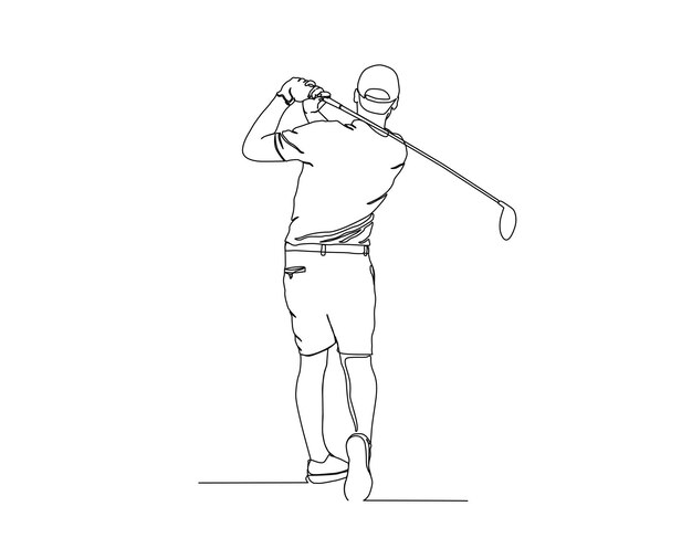 Dibujo de línea continua del hombre jugando al golf Concepto de arte de una sola línea de jugador de golf profesional sosteniendo palo para golpear la pelota