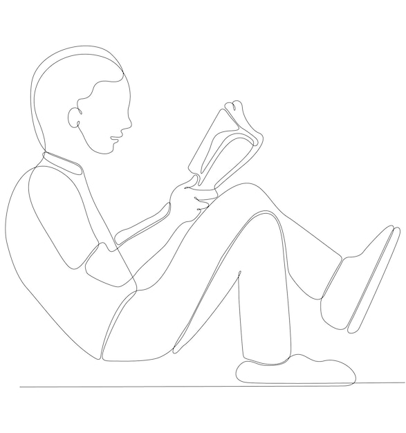 Dibujo de línea continua hombre leyendo un libro