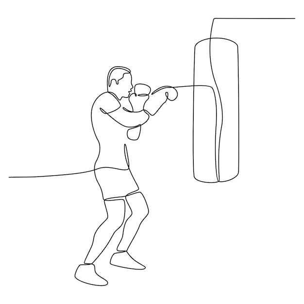 Dibujo de línea continua de un hombre practicando vector de boxeo